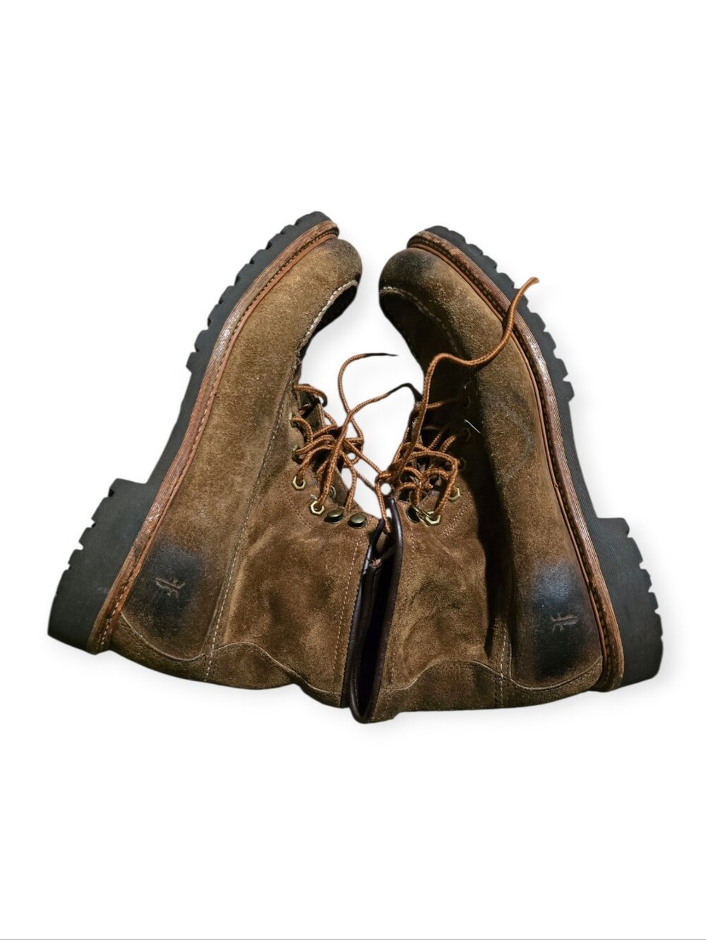 Suede Lace-Up Work Boots in Olive Brown - Picture 7 of 9